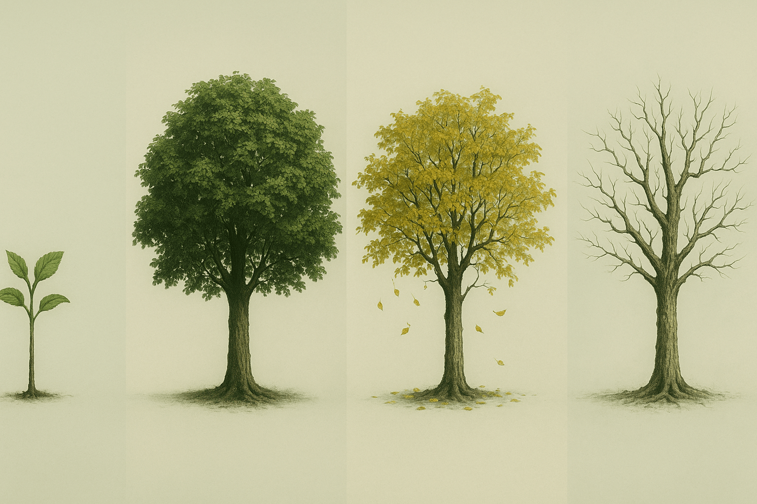 Seasonal tree cycle representing growth, renewal and the journey of life